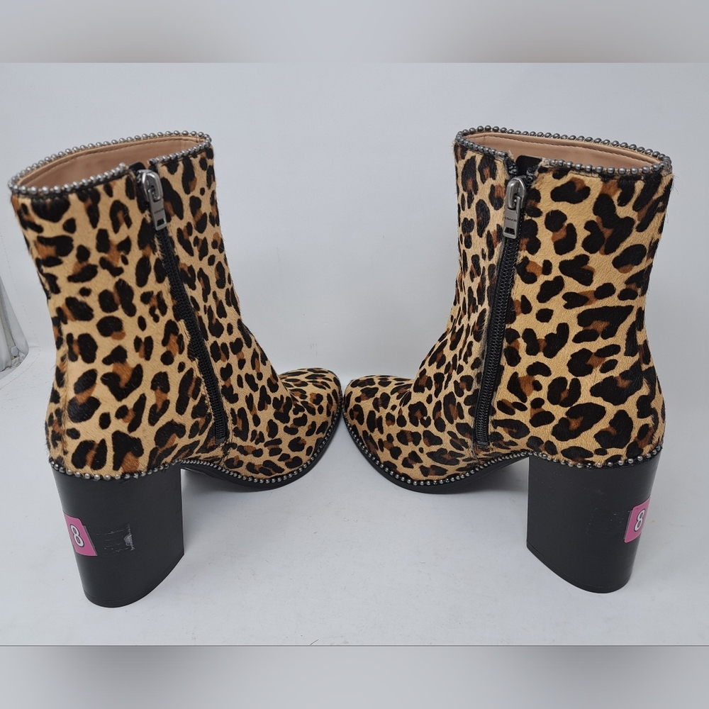 NWT Coach Drea Ankle Boots Bootie Zip Shoes Heels Leopard Calf Fur 8 US 38.5 EU - Picture 9 of 14